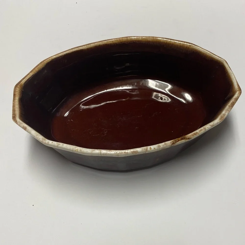 Vintage 1970’s McCoy Brown Drip Glaze Pottery Serving Bowl 10.5”X 7”X 2.5”